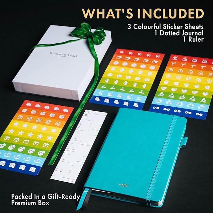 Wordsworth & Black A5 Bullet Dotted Journal 216 Dotted Pages, Hardcover Grid Dot Leather, 120 GSM Paper,Journaling Notebook for Work & Sketching,Journals for Women,Men-Gifts Box Included Turquoise
