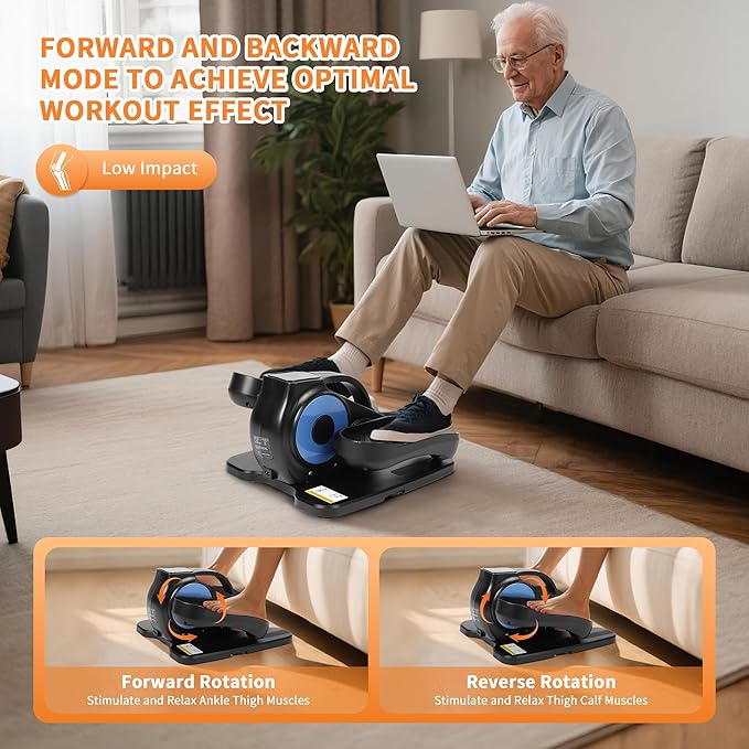 Under Desk Elliptical Machine, Electric Ellipse Leg Exerciser as Seen on TV for Seniors with 12 Speeds and 12 Modes, Portable Seated Pedal Trainer, Romote Elliptical Exerciser for Home Office