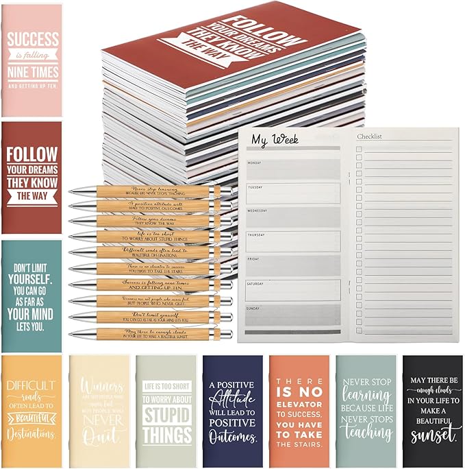 Spakon 20 Sets 2026-2027 Bulk Pocket Planners with Pens Small Daily Weekly Calendar Mini Inspirational Journal to Do List Goals Notepad Employee Appreciation Gift for Coworker Teacher Student(Bright)