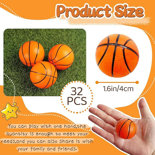 32 PCS Basketball Stress Balls,Small Soft Foam Squeeze Basketballs,Squeeze Anxiety Relief for Basketball Sports Game Kids,Basketball Party Decoration(1.6 inch)