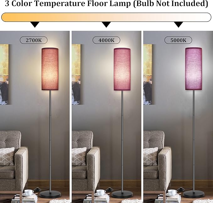 PARTPHONER Floor Lamp for Living Room, Modern Standing Lamps with Lampshade, Minimalist Tall Lamp with Foot Switch for Living Room, Bedroom, Kids Room, Office(Bulb Not Included)