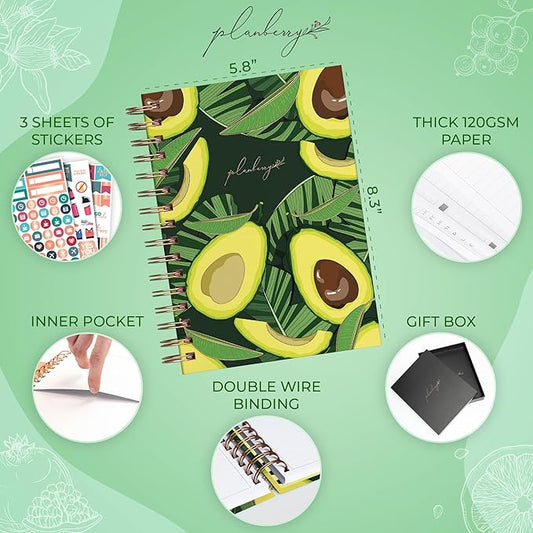 PLANBERRY Food Journal Premium – Nutrition Planner – Diet & Calorie Tracker – Meal & Exercise Diary – Weight Loss Journal (Avocado Green)
