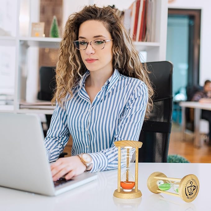 6PCS Wooden Hourglass Sand Timer Set - 30 Sec/1/2/3/5/10 Min Colorful Sandglass Clock for Home Office Kitchen Decor (3.54 x 1.97 Inch)