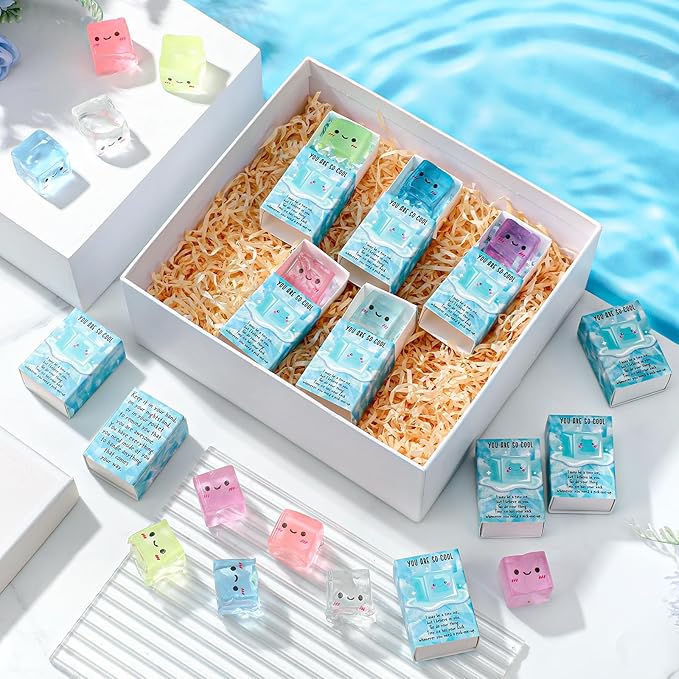 Wettarn 24 Sets Inspirational Gifts Ice Cube Stress Balls with Support Gift Boxes You Are So Cool Party Favors for Adults Teens Office Classroom Prizes Relief Fidget Toys Desk Decor