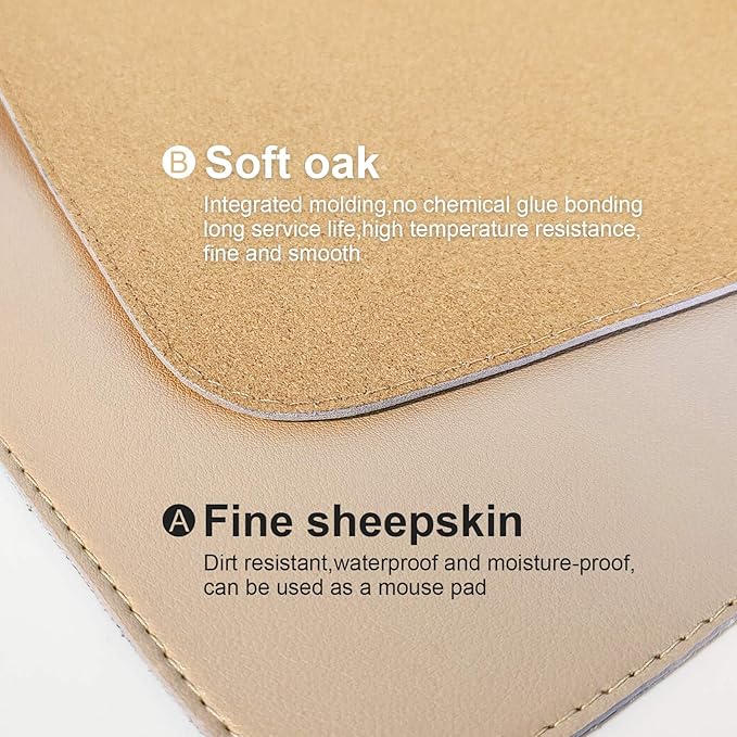 DAWNTREES Dual Sided Desk Mat,Leather Desk Pad,40"x16",Cork Desk Mat Protector,with PU Leather Valet Tray Organizer,Large Mouse Pad,Desk Writing Pad for Office and Home(Khaki)