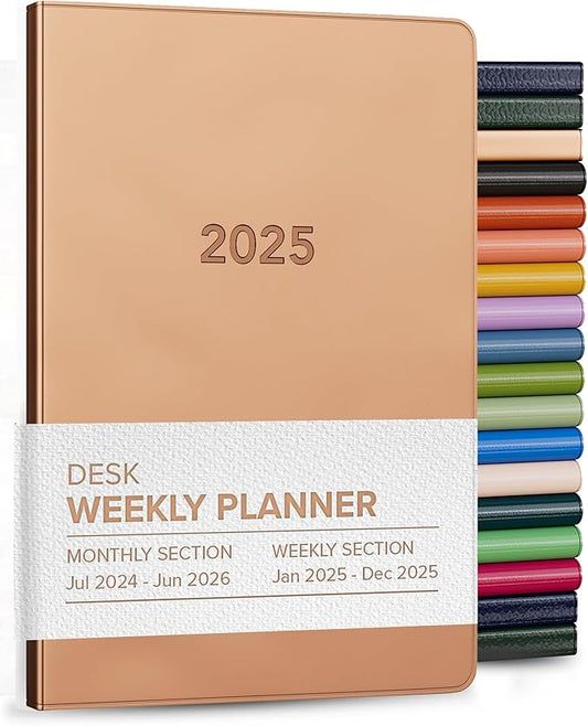 Harbor Desk Weekly Monthly Planner 2025 - Calendar Planner and Notebook, Durable Faux Leather, 192 Pages, Softcover & Book Bound - Metallic Rose Gold - 8 x 5.5 "