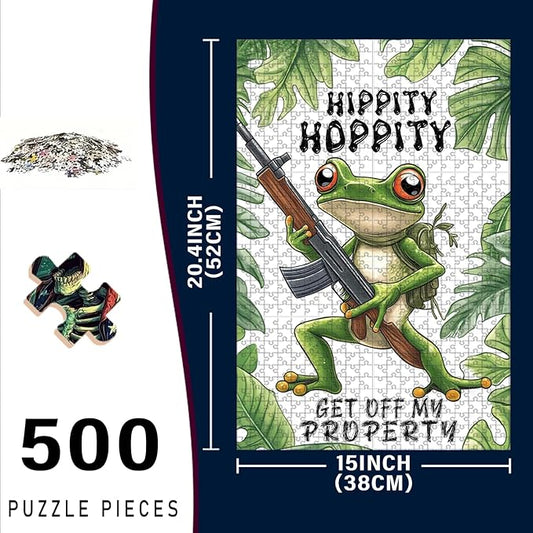 500 Piece Difficult Wooden Jigsaw Puzzle Frog Adults Kids Portable Travel Game Fun Stress Relief Brain Teaser & Educational Toy for Home Kitchen Decor 20.4x15 Inch