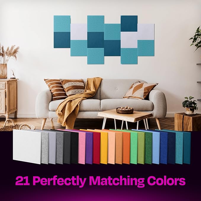 Acoustic Panels 12-Pack Soundproof Wall Panels 12"X12"X0.4" Sound Panels High Density Sound Dampening Panels - [Light Turquoise Square]