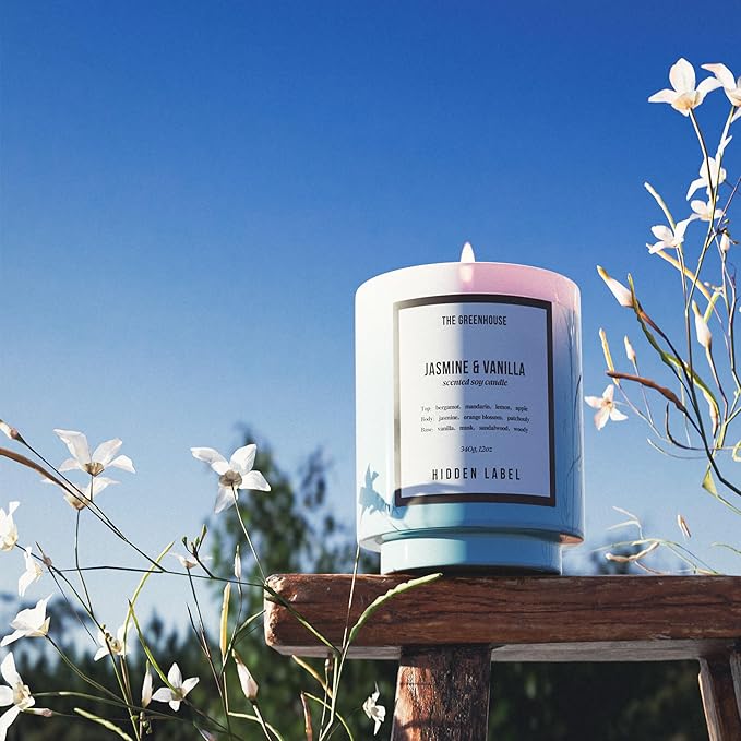 Hidden Label Jasmine & Vanilla Soy Candles, 12oz/75-Hour Burn Time, 100% Natural Soy Wax, Aromatherapy Candle for Stress Relief, Meditation, Yoga & Relaxation,Home Décor