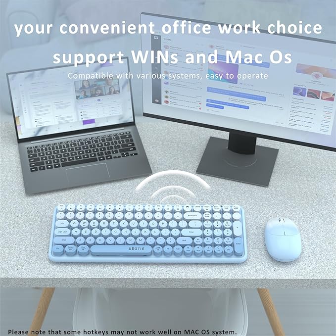 Wireless Keyboards and Mouse Combos, UBOTIE Colorful Gradient Rainbow Colored Retro Typewriter Flexible Keyboard, 2.4GHz Connection and Optical Mouse(Blue Gradient)
