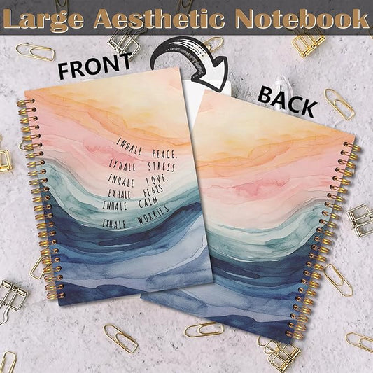 Inhale Exhale Mental Health Spiral Notebook 5.5x8.3, Therapy Journal for Mental Health, Watercolor Abstract Aesthetic Notebooks for Note Taking