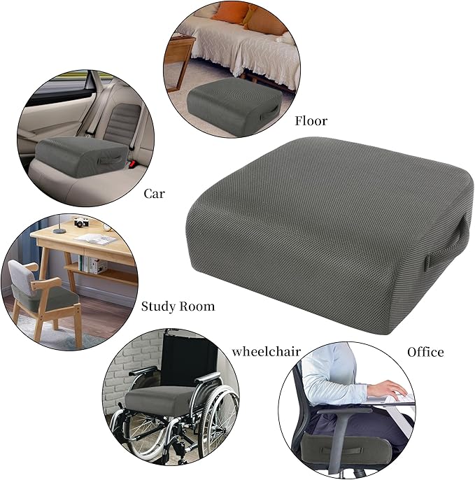 MABOZOO Extra Thick Chair Cushions,Office Chair Booster Seat Cushion to Raise Seat Height for Pain Relief,18 x 16 x 6 inch Non Slip Memory Foam Thick Cushion with Carry Handle（Dark Grey）
