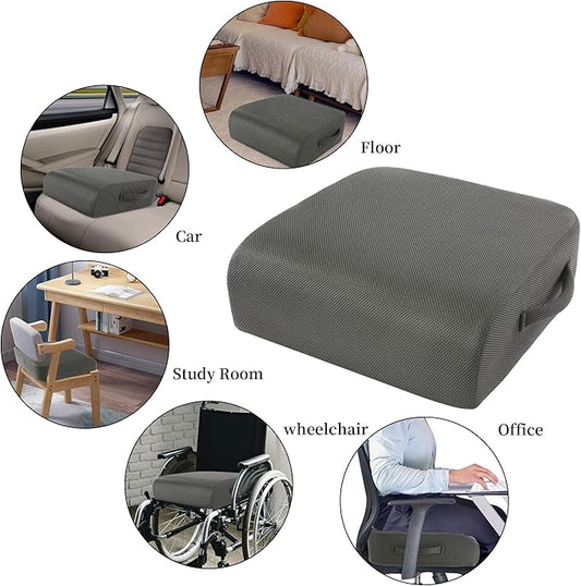 MABOZOO Extra Thick Chair Cushions,Office Chair Booster Seat Cushion to Raise Seat Height for Pain Relief,18 x 16 x 6 inch Non Slip Memory Foam Thick Cushion with Carry Handle（Dark Grey）