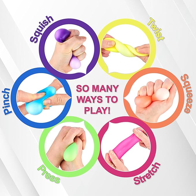 12pc Value Pack - Squeeze Balls in Assorted Neon Colors - Fidget Toy Stress Balls for Adults and Kids - Anxiety Relief Items to Squish, Squeeze, Throw and Stick Fidgets for Kids