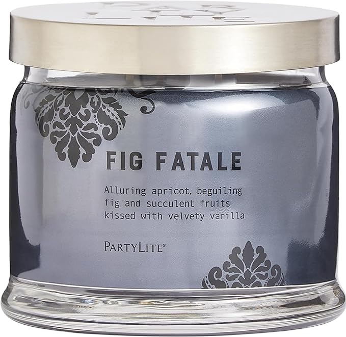 PartyLite Fig Fatale Scented, Notes of Apricot, Green Fig, Peach, Mango, Strawberry and Vanilla,13.2oz 3-Wick Jar Candle, 45 Hour Burn Time, Luxurious Fragrance, Perfect for Gifting