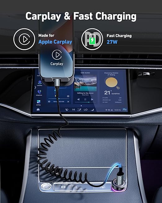 USBC to Lightning Cable for Car, Coiled iPhone Charger 3FT 2Pack, [Apple MFi Certified] USB Type C to Lightning Cable Braided Fast Charging Cord Compatible with iPhone 14/13/12/11/8/7/Pro Max, iPad