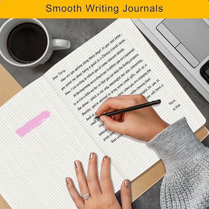 EUSOAR Large Graph Notebook, 1 Pack A4 8.5" x 11" 40 Sheets/ 80 Pages, 100gsm Thick Paper Kraft Sketchbook Composition Diary Subject Notebooks Planner Reading Journal for Office Work