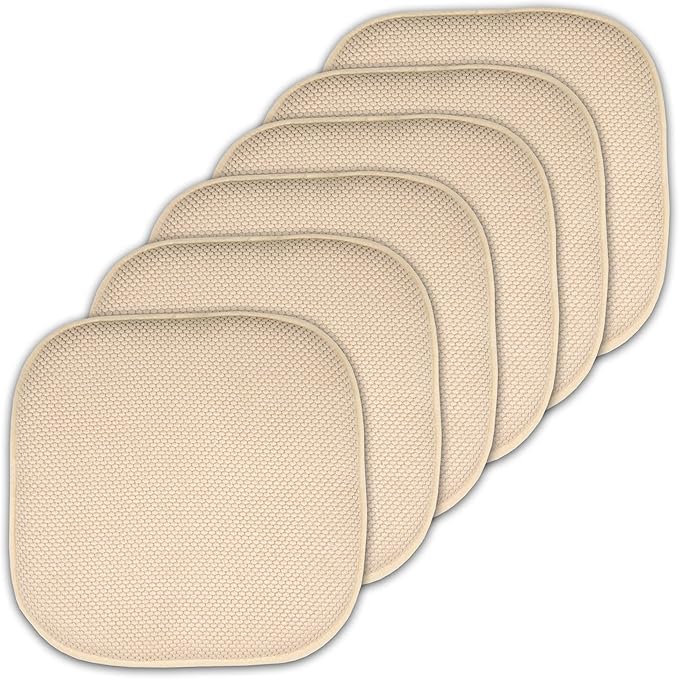 Sweet Home Collection Cushion Memory Foam Chair Pads Honeycomb Nonslip Back Seat Cover 16" x 16" 6 Pack Linen, Beige