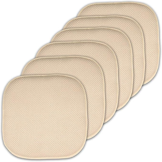 Sweet Home Collection Cushion Memory Foam Chair Pads Honeycomb Nonslip Back Seat Cover 16" x 16" 6 Pack Linen, Beige