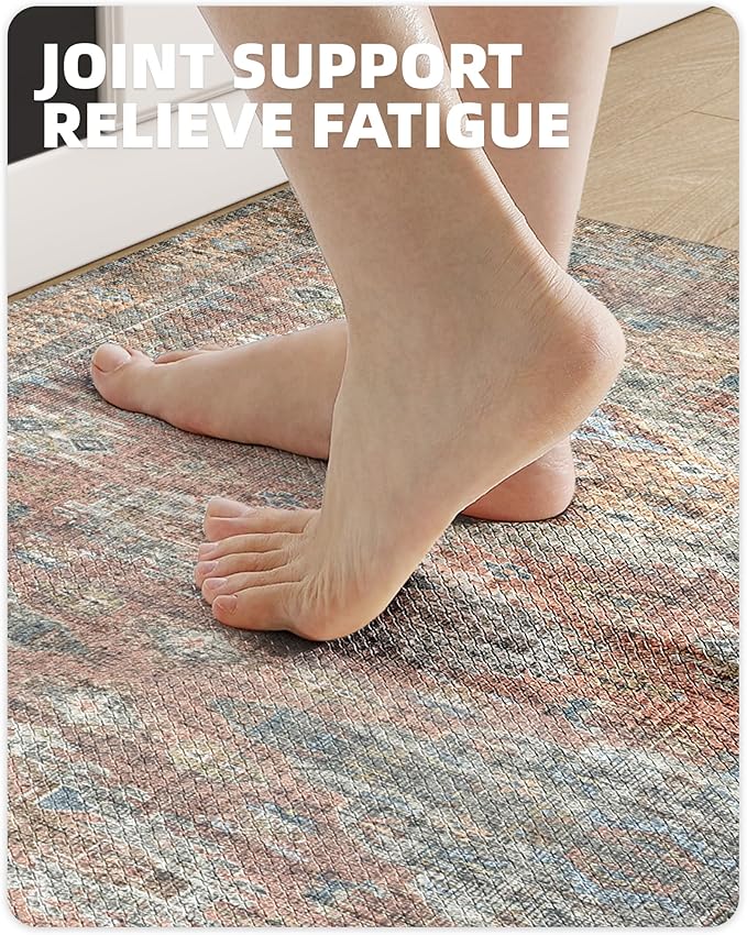 Color&Geometry Boho Kitchen Rugs Non Slip 24"x87", Large Kitchen Mats Cushioned Anti Fatigue Mats for Kitchen Floor, Waterproof Kitchen Runner for Standing Desk Office, Sink - Retro Brown