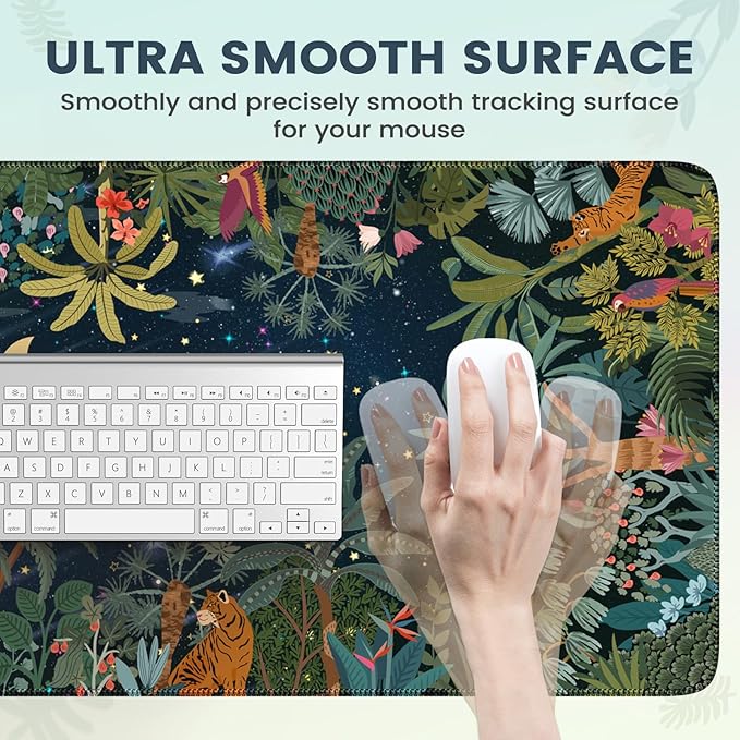 iCasso Midnight Jungle Mouse Pad, Desk Pad Mat, Desk Matt for Desktop, XXL Large Anti-Slip Big Mousepad with Stitched Edges, Keyboard Pad Mouse Mat for Computer(Night)