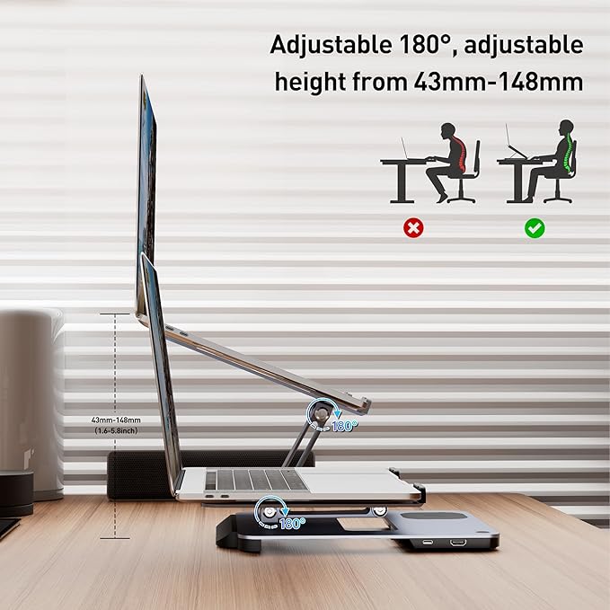BENFEI Laptop Stand with USB C 6in1 Docking Station, 15W Magnetic Wireless Charger, USB 3.0 KVM Switch, HDMI 4K@60Hz, 4*USB3.0, 100 PD Compatible with MacBook Pro/Air, iPad Pro, XPS, Thinkpad