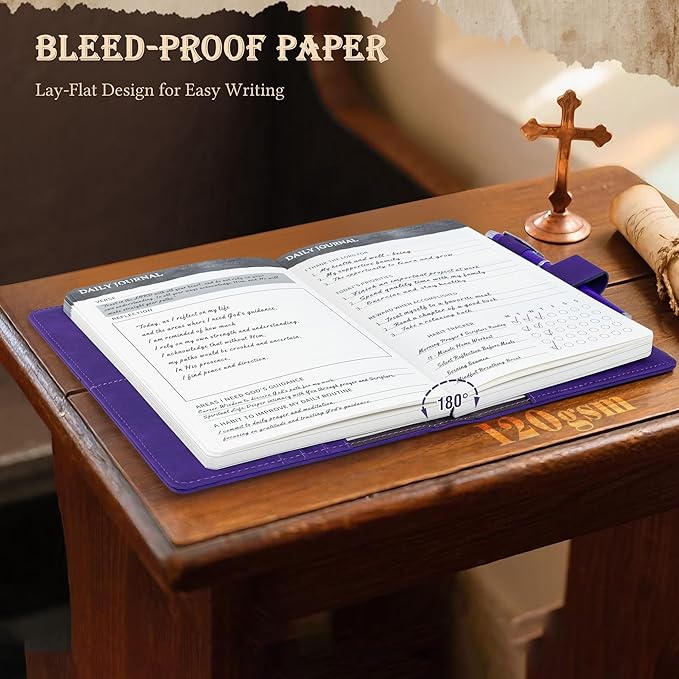 Ospelelf Purple Faux Leather Daily Prayer Journal for Women - Gratitude Journal Bible Study Guided Notebook Planner, Gifts for Christian, Undated 3 Month