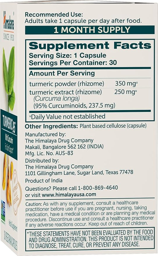 Himalaya Turmeric 95 - Herbal Supplement with Turmeric Curcumin for Joint Support and Mobility, 95% Curcuminoids - Vegan, Non-GMO, Gluten Free, 600 mg, 30 Capsules