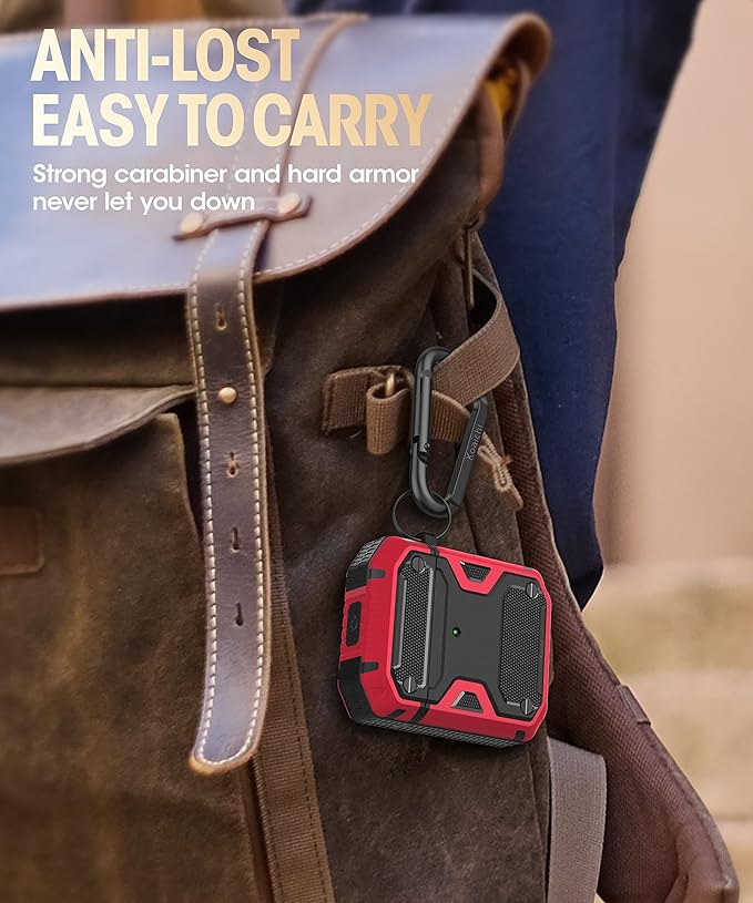 Koaichi Compatible with AirPods Case, Full-Body Rugged Hard Shell Protective Case Cover with Keychain Designed for AirPods 1st & 2nd, Black/Red