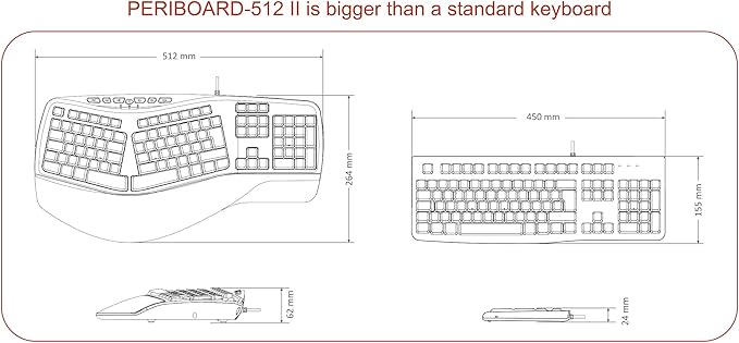 Perixx PERIBOARD-312 Ergonomic Backlit Keyboard - Wired USB with 2 Hubs - Natural Ergonomic Split Design - White LED - Black