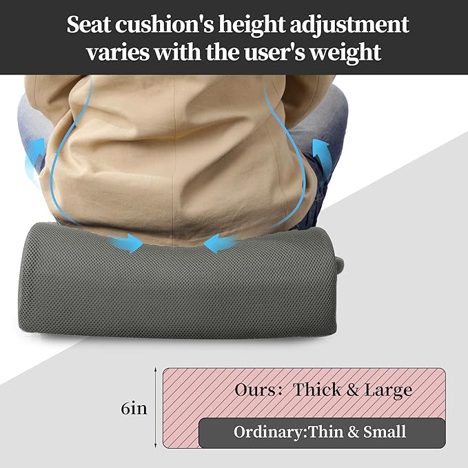 MABOZOO Extra Thick Chair Cushions,Office Chair Booster Seat Cushion to Raise Seat Height for Pain Relief,18 x 16 x 6 inch Non Slip Memory Foam Thick Cushion with Carry Handle（Dark Grey）