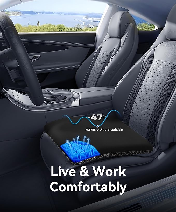 Gel Seat Cushion,Cool Chair Cushion for Office Chairs,Driving Car Seat Cushion Breathable,Wheelchair Cushions for Pressure Relief,Back Pain for Seat Cushion,Chair Pad with No-Slip Cover