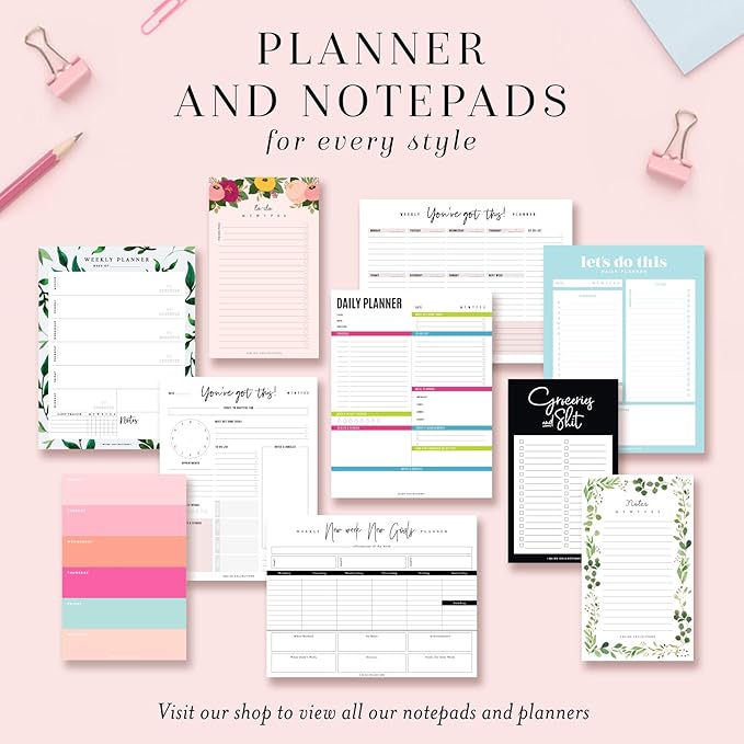 Bliss Collections Family Planner with 50 Undated 8.5 x 11 Tear-Off Sheets - Simple Pink Daily and Weekly Calendar for Planning and Organizing Family Activities, Appointments, Tasks, Chores and Meals
