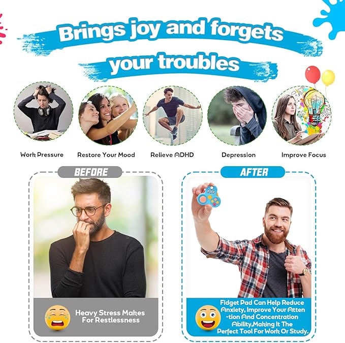 Fidget Toys for Adults,3PCS Fidget Pad Easter Basket Stuffers for Boys Girls,Sensory Toys Stress Relief Cube Clicker Controller,ADHD Autism Fidget Spinner for Office Desk Travel Games