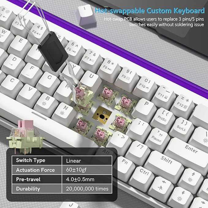Womier 60% Percent Keyboard with Light Box, Wired Keyboard Gaming Mechanical with MCA Keycaps, OEM Profile, Programable, 64 Keys Hot Swap RGB Cream Key Board for PC Computer Win/MAC (WK68 PRO-White)