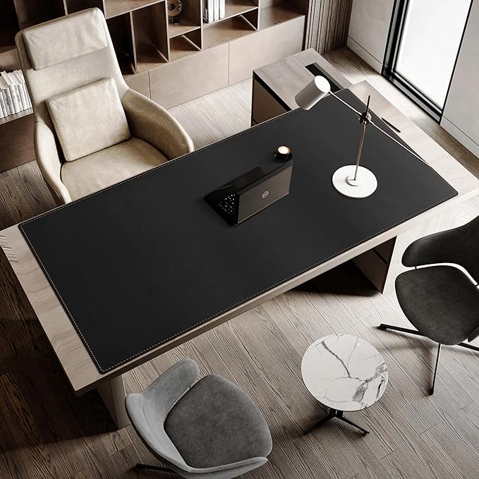 MAIDERN 63”x 31.5” Leather Desk Mat XL, Large Desk Pad, Reversible Cork & Leather Large Mouse pad for Desk, Waterproof Computer Desk Mat for Gaming Home Office (Black) …