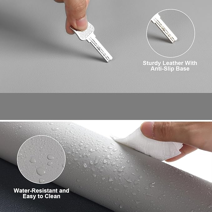 Leather Desk Mat Mouse Pad Large Non-Slip Surface Office Home Desk Accessories Supplies Decor for Keyboard Computer Laptop Writing Table Protector (Light Gray)