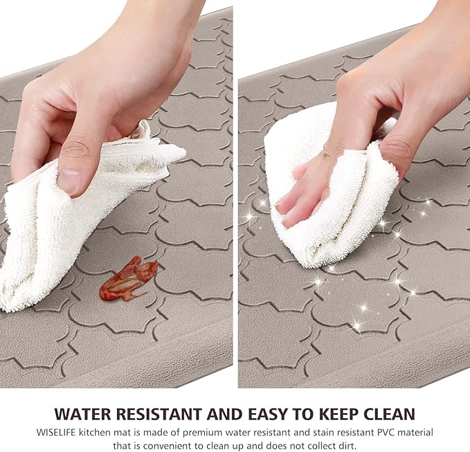 WISELIFE Cushioned Anti Fatigue Floor Mat, Thick Non Slip Waterproof Kitchen Rug, Heavy Duty Foam Standing Mat for Kitchen, Office, Desk, Sink, Laundry (17.3"x28"+17.3"x60")
