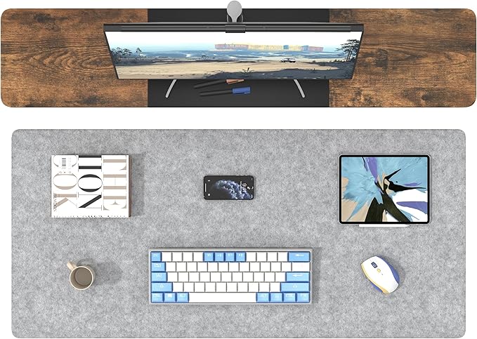 DAWNTREES Large Felt Desk Mat, 40''x16'' Full Felt Mouse Pad,Office Computer Desk Mat for Keyboard,100X40cm Desk Pad Protector (Light Grey)