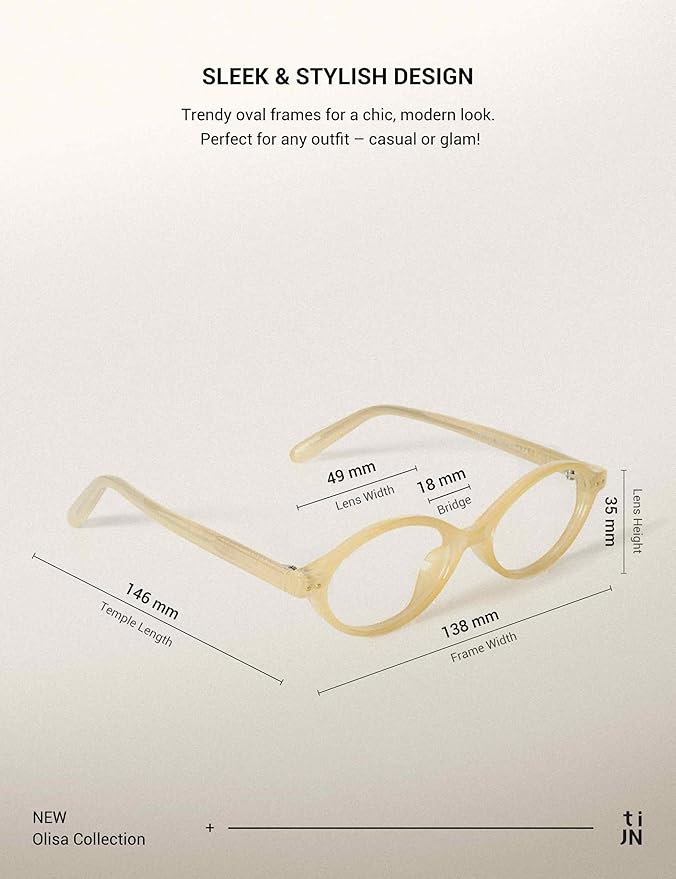 TIJN Olisa Blue Light Blocking Glasses for Women Men,Oval Glasses Frame Bluelight Glasses for Gaming/Computer/Screen