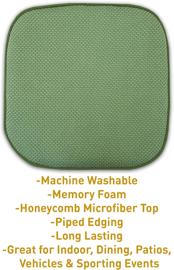 Sweet Home Collection 4 Pack Memory Foam Honeycomb Nonslip Back 16" x16" Chair/Seat Cushion Pad, Green