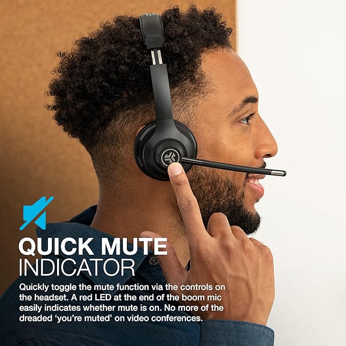 JLab Go Work Wireless Headsets with Microphone, 45+ Playtime PC Bluetooth Headset and Multipoint Connect to Laptop Computer and Mobile, Wired or Wireless Headphones (1 Pack)