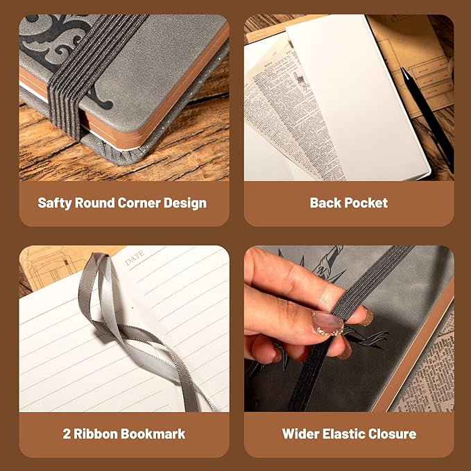 CAGIE Compass Leather Notebook Journal for Men, 100 GSM 288 Pages Lined Journals for Writing, A5 Hardcover Journaling Notebooks Gift Set with Pen for Travel Office Daily Writing