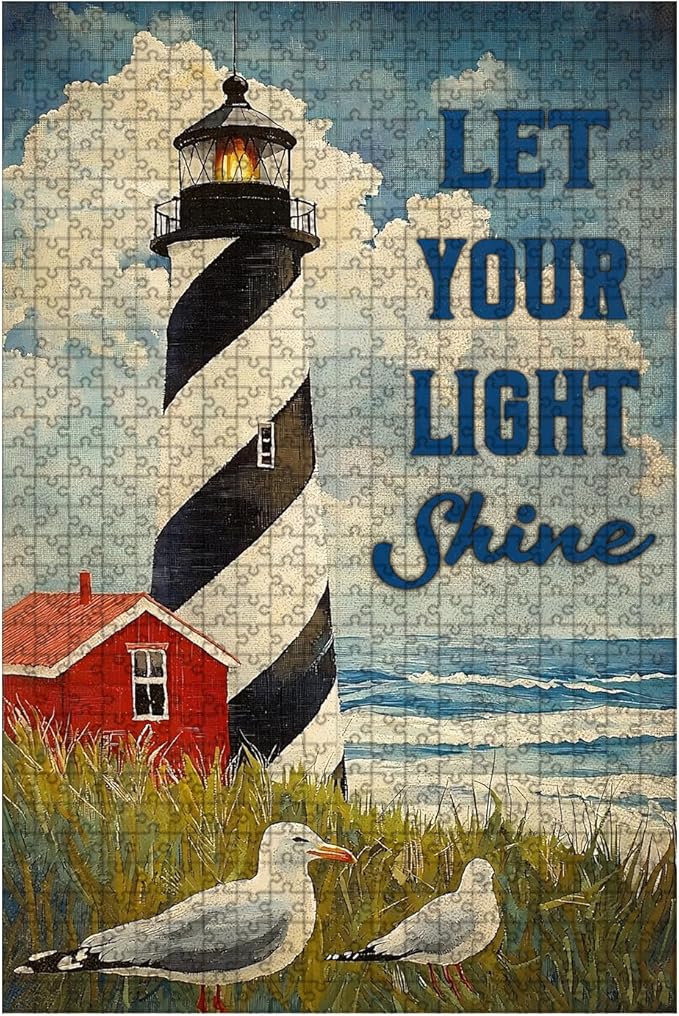 500 Piece Wooden Jigsaw Puzzle Let Your Light Shine Summer Beach Coastal Adults Kids Challenging Family Game Educational Stress Relief Learning Toy Home Decor & Portable Travel 20.4x15 Inch