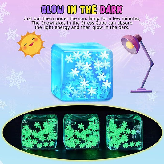 Squishy Fidget Toys Adults Stress Cube - Glow in The Dark Snowflakes Sensory Toys for Kids with Autism Stress Balls for Kids Adults Squeeze Squishy Toys for Anxiety Relief Gifts for Kids