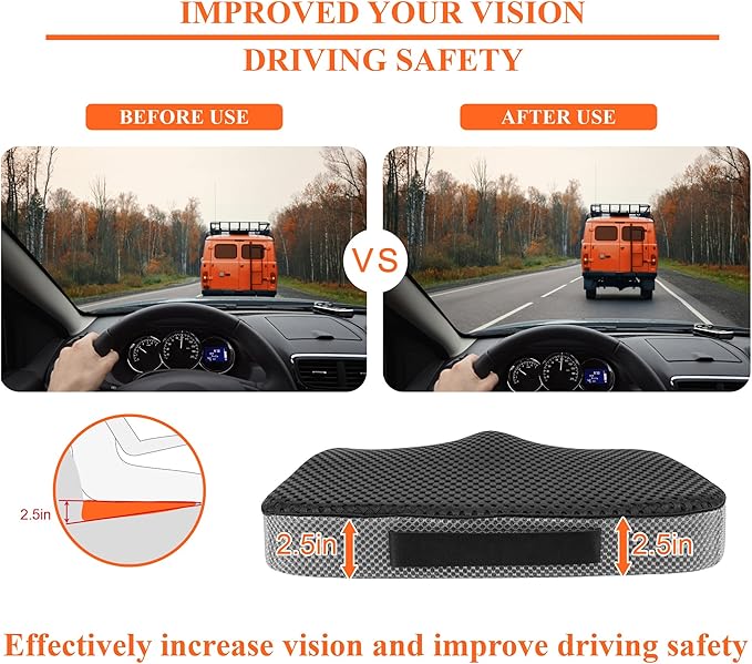 kingphenix Premium Car Seat Cushion, Memory Foam Driver Seat Cushion to Improve Driving View- Coccyx & Lower Back Pain Relief - Seat Cushion for Car, Truck, Office Chair (4D Mesh Classic Black)