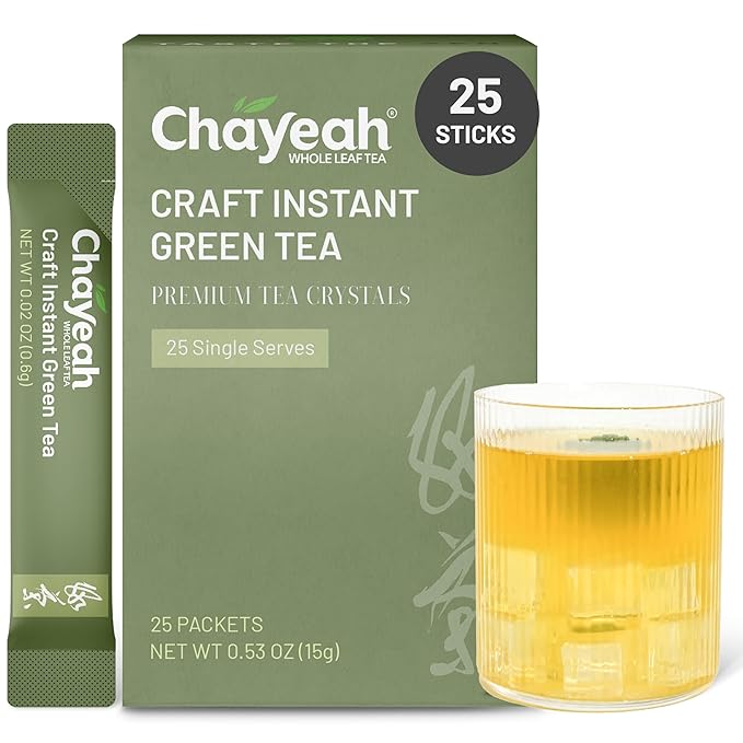 CHAYEAH, Craft Instant Green Tea, Quick Brew Tea Crystals, No Sugar, Natural Caffeine, Hot or Cold (25 Packets)