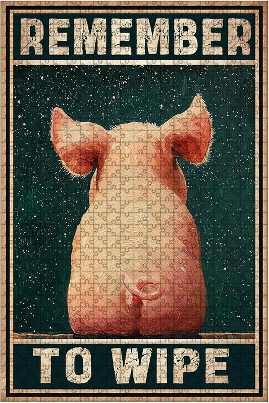 500 Piece Wooden Jigsaw Puzzle Remember to Wipe Adults & Kids Educational Family Game Stress Relief Brain Teaser to Improve Memory & Cognitive Skills 20.4x15 Inch