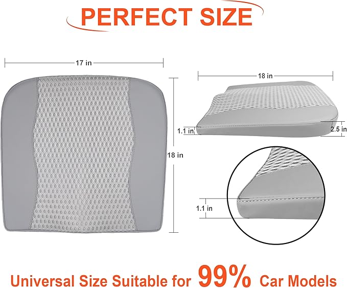 Car Seat Cushion, Comfort Memory Foam Car Cushions for Driving - Sciatica & Lower Back Pain Relief, Driver Seat Pillow for Auto, Office Chair, Wheelchair - 4D Mesh Gray