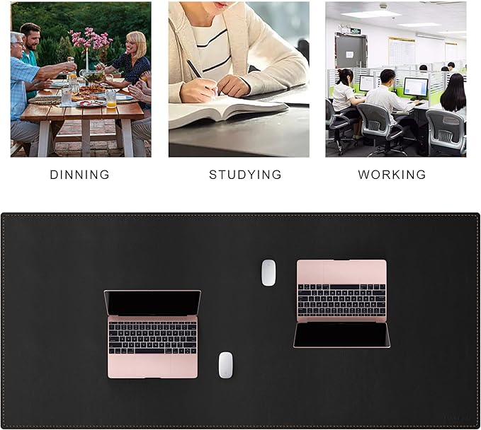 MAIDERN 59”x 27.5” Leather Desk Mat XL, Large Desk Pad, Reversible Cork & Leather Large Mouse pad for Desk, Waterproof Computer Desk Mat for Gaming Home Office (Black) …